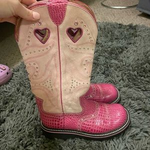 Ariat fatbaby buckaroo pink heart cowgirl boots 7.5 womens